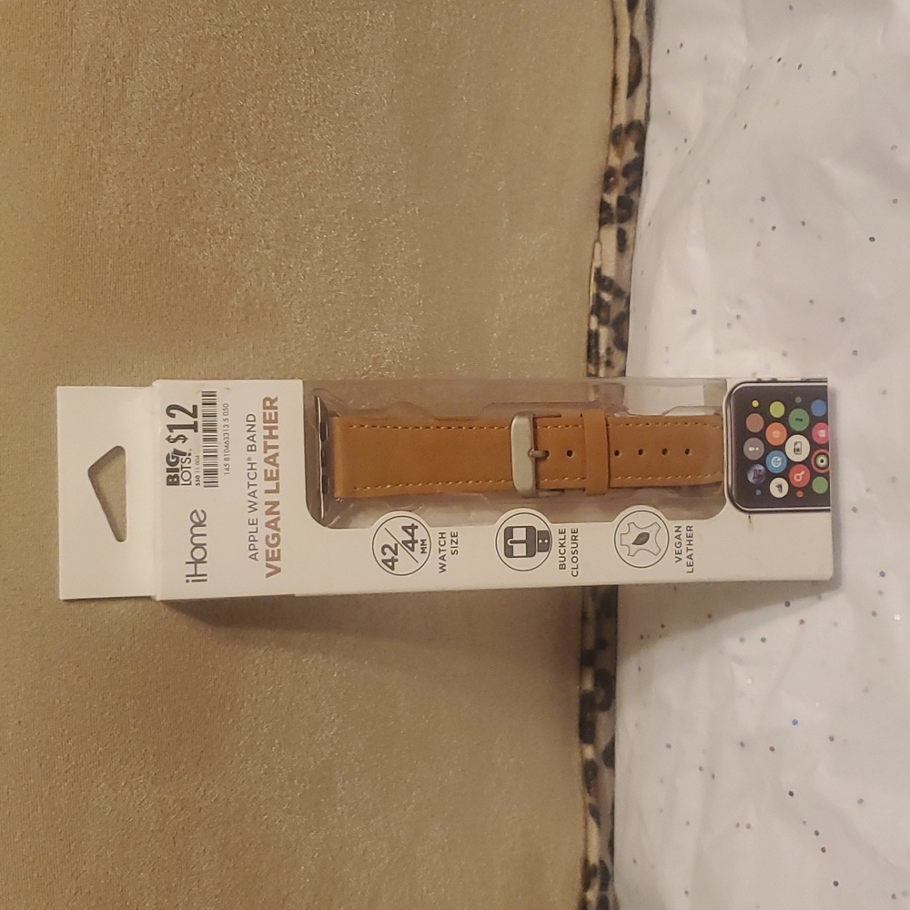 NIB iHome Apple Watch Band Vegan Leather Brown 42/44